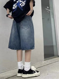 Advbridge High Street Retro Blue Jean Shorts Women Summer Hip Hop Baggy Wide Leg Denim Half Pants Fashion Streetwear Y2k Clothing Oversize