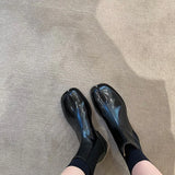Advbridge British Style Ankle Boots for Women Split Toe Stretch Solid Color Mid Heel Patent Leather Matte Round Toe Female Shoes