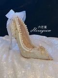 Advbridge Elegant Retro Lolita Court Style Lolita Flower Wedding Gorgeous Satin Bow Pearl Gem Ribbon Bowknot 7.5-10.5cm High Heels Shoes