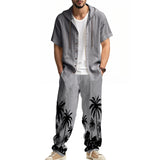 ADVBRIDGE  -  Daily Casual Loose Two Piece Suits Men Summer Fashion Pattern Print Outfits Mens Short Sleeve Hooded Shirts And Pants Loose Sets