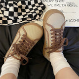 ADVBRIDGE  -  Girls white Light brown SneakersDesigner Canvas Shoes Women Low Top Sneakers Wide Toe Lace Up Trainers Shoes  Comfortable