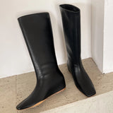 ADVBRIDGE  -  Autumn new women's genuine leather Internal elevation wedge square toe slip-on knee high boots casual female long boots hot