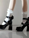 Advbridge French Style Fashion Mary Janes Shoes Women Bow Lolita Kawaii Chunky Heels Shoes Female Buckle Princess Design Shoes Summer