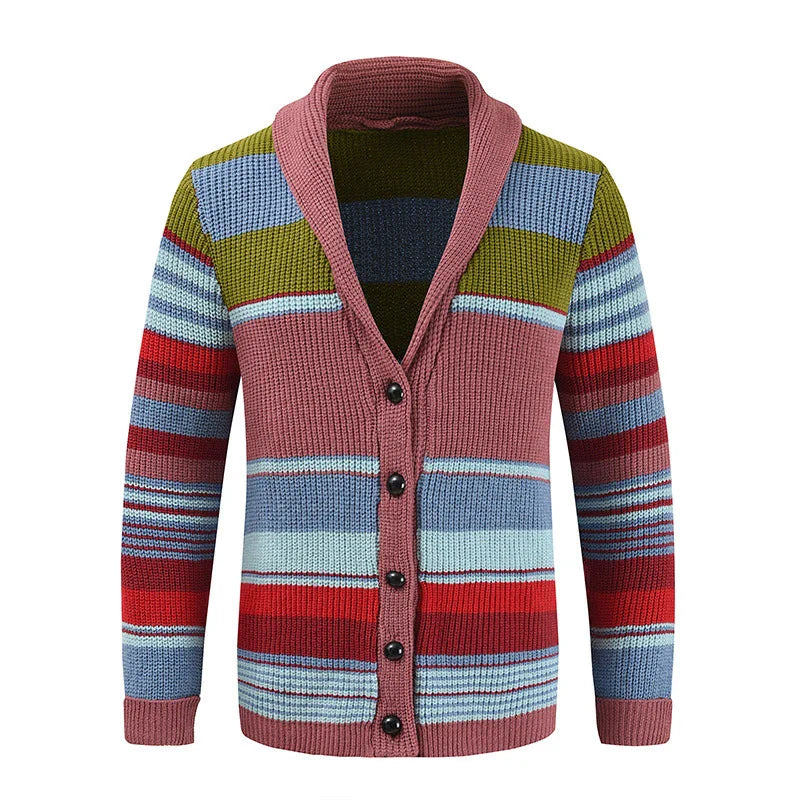 Advbridge Men‘s Wintern outfits Trendy Mens Knitted Cardigans 2025 Spring Casual Button-up Lapel Sweatercoats Men Vintage Rainbow Striped Sweater Jacket Coats Advbridge Men‘s Wintern outfits