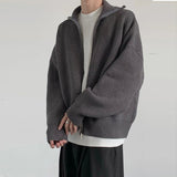 Advbridge Men's Light Luxury Knit Double Zipper Cardigan Sweater Turtulneck Solid Color Long Sleeve Streetwear Loose Knitwear Retro Coat