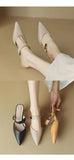 Advbridge Size 35-42 Women Kitten Heels Mules Golden Rivet Pointed Toe Summer Sandals Fashion Beige Ladies Casual Med Heels Shoes