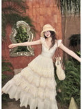 Advbridge Woman French Elegant Midi Dress Even Party Holiday Fairy Cake Dress Casual Beach Pure Color Korean Fashion Dress Slim Design