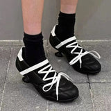 Advbridge Designer Heeled Ballet Pumps Women Round Toe Cross Lace Up Strange Shoes Sporty Style Silver Brand Low Heeled Mary Jane Shoes