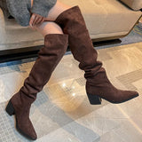 Advbridge Designer Vintage Women Knee High Boots Fashion Slip On Long Booties Autumn Winter Thick Heels Ladies Shoes
