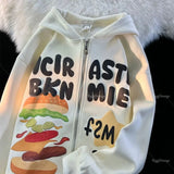 Advbridge High Quality 3D Foam Print Burger Star Zip Hoodie New Sweatshirt Harajuku Couple Jackets Streetwear Y2k Hoodies Goth Women Cloth