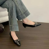 ADVBRIDGE  -  Retro Belt Buckle Design High Heels Women Shoes Square Toe Elegant Low Heel Office Shoe Fashion Brand Mules Pumps Women Footwear