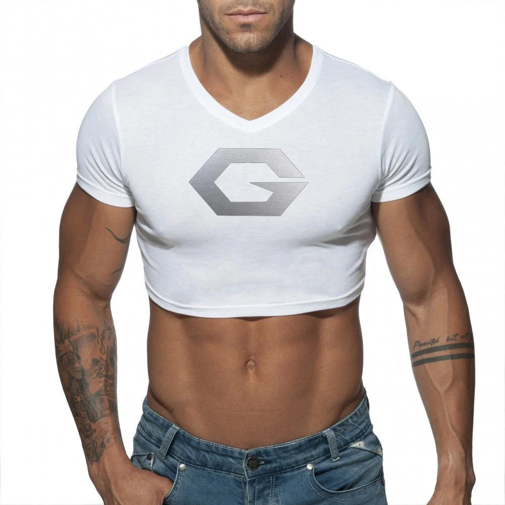 Advbridge Mens Male Club Round Neck T-Shirt Printing Crop Tops Summer Gym Running Sportswear Club Sexy Skinny Short Sleeve Cosplay Costume