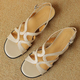 ADVBRIDGE  -  Women's cow leather narrow band patchwork slingback open toe summer flats sandals soft comfortable female gladiator sandals shoe