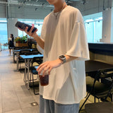 ADVBRIDGE  -  Solid Color Ice Silk Mans Cotton T-Shirts Personality All-math Oversize Tops Summer Breathable Men Short Sleeve Clothing Q268