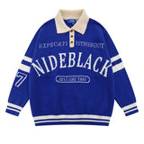 Advbridge Men Sweater Letter Print Hip Hop Streetwear Retro Polo Collar Harajuku Sweter Oversize Pullover Autumn Male Sweaters Pull Homme