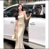 Advbridge Knitted Neck-mounted Long Dresses for Women Autumn New Elegant Fashions Slim Sleeveless Dress Evening Party Female Clothing