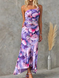 Advbridge Summer Women Diagonal Collar Party Dress, Loungewear Patchwork Print Loose Maxi Dress, New Sleeveless Sweet Simple Ladies Dress