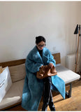 Advbridge Winter Long Blue Fluffy Oversized Warm Wool & blends Coat for Women Single Button Pockets Luxury Clothes Woolen Overcoat