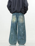Advbridge Splash Ink Graffiti Washed Distressed Mens Retro High Street Loose Straight Wide Leg Dirty Wash Jeans Men