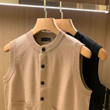Advbridge Knit Sweater Male with Pockets Men's Clothing Black Round Collar Sleeveless Crewneck Waistcoat Vest Japanese Harajuku Fashion A