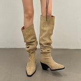 Advbridge Designer Vintage Women Knee High Boots Fashion Slip On Long Booties Autumn Winter Thick Heels Ladies Shoes