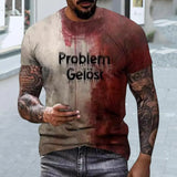 Advbridge Halloween T-shirt Men's Casual Crew Collar Shirt Blood Spatter Patterned Shirt Short Sleeve Top Party Cosplay