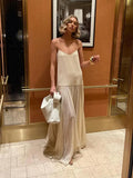 Advbridge Chic Solid Splicing Pleated Hem Spaghetti Strap Dress Women Elegant Backless Sleeveless Party Robes 2024 Female Fashion Dresses