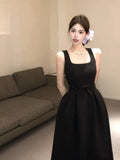 ADVBRIDGE  -  Spring Summer 2025 Pink Elegant Evening Woman Dress French Bow Pleated Square-Collar Length Dresses Abend Kleider New Vestidos