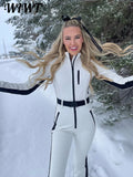 Advbridge Winter Patchwork Ski Jumpsuits For Women Long Sleeve Waterproof Windproof Skiing Overall Female Elegant Skateboard Jumpsuit