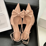 ADVBRIDGE  -  Nude Pink Butterfly-Knot Ankle Strap Women Pumps Sexy Pointed Toe Patent Leather High Heels Elegant Heeled Sandals Party Shoes