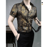 ADVBRIDGE  -  Men's short-sleeved shirt, ice silk fabric, thin and new style high-end casual summer printed shirt