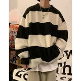 Advbridge Korean style patchwork striped sweater for men in autumn and winter lazy loose knitted sweater round neck retro trendy sweater