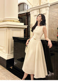 ADVBRIDGE  -  Luxury French Elegant Vintage White Midi Dress Slim Wasit Sleeveless A-Line Momen's Dresses Prom Female Clothes New Mujer 2025