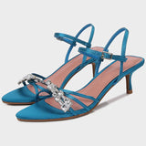 ADVBRIDGE  -  Blue CRYSTAL Rhinestone Ankle Strap Buckle High Heel Sandals Women Sexy Peep Toe Summer High Heels Elegant Banquet Dress Shoes