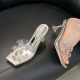 ADVBRIDGE  -  Fashion Crystal Diamond PVC Transparent Square Toe Woman Slippers Sexy High Heels Stripper Party Slide Shoes