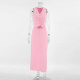 Advbridge 2024 Fashion Sleeveless Crop Top + High Waist Long Skirts 2 Pieces Sets Summer Slim Pink Skirt Sets Women Office Outfit
