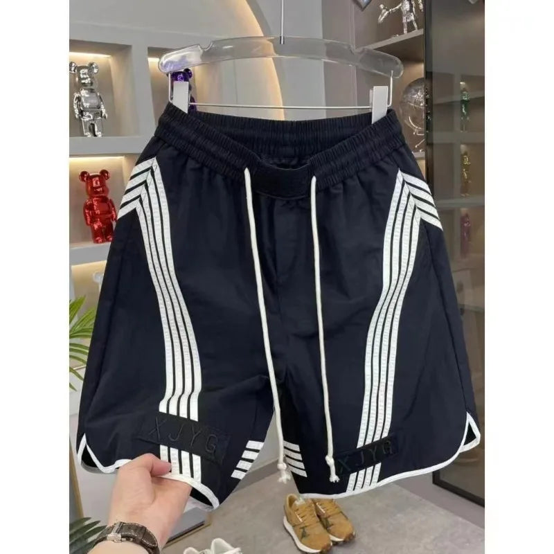 Advbridge Street Spliced Loose Shorts for Women Cotton Y2K Embroidered Drawstring Shorts Quarter Pants Striped Streetwear Women Clothing