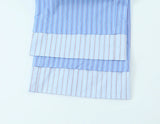 ADVBRIDGE  -  Blue Striped Two-piece Set Women Long Sleeve Pocket Blouse+Drawstring Pants Sets Spring New Fashion Casual Poplin Trouser Suits