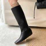 ADVBRIDGE  -  Autumn new women's genuine leather Internal elevation wedge square toe slip-on knee high boots casual female long boots hot