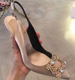 Advbridge Rhinestone Luxury Pointed High Heels Women Fashion Diamante Sandals Female Party Dress Bridal Shoes Women Satin Mueller Pumps