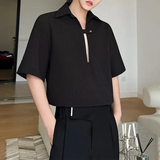 Advbridge Mens Sexy Perspective Low-Cut Shirt Genderless 2024 New Nightclub Personalized Versatile Solid Color Short-Sleeved Top Unisex
