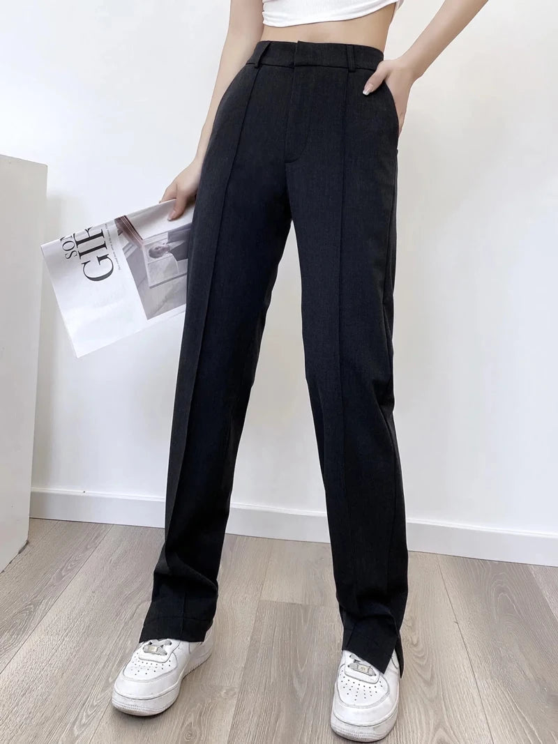 Advbridge -  Women Tailored Front Seam Suit Trousers With Stepped Hem Details Tailored Pants