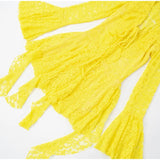 ADVBRIDGE  -  Women's Sexy Yellow Lace Mini Vestidos Chic See Through V Neck Flare Sleeve Tassel Dress 2025 Party Club Wear Slim Fit Dresses