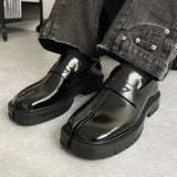 Advbridge Split toe horseshoe shoes for men's thick sole Lefu shoes Tabi shoes patent leather Korean version trend casual leather shoe s