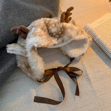 Advbridge Kawaii Lace Winter Hat Faux Fur Plush Reindeer Furry Boots Socks Cover Gothic Cap Leg Warmers Performance Costume Bomber Hats