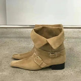 ADVBRIDGE  -  Short Boots Women Autumn/winter Genuine Leather Suede Square Toe Womens Shoes Two in One Foldable Thick Heel Midsole Boots Woman