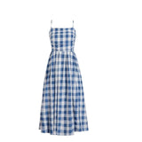 Advbridge NEW Blue White Plaid Pin Up Vintage Retro Dresses Spaghetti Strap One Shoulder Women Summer Dress