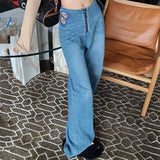Advbridge -  Side Butterfly Jeans Women Sexy Hollow Embroidery Long Pants Women's All Match Casual Denim Pant Female Summer