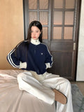 Advbridge American Vintage Cardigans Contrast Color Stand Collar Sweater Coat Female Temperament Chic Long-sleeved Knitwears Top