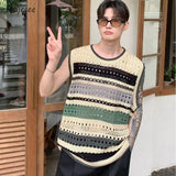 Advbridge Sweater Vest Men Harajuku Fashion Simple Popular Summer Hollow Out All-match Streetwear Japanese Style Striped Knitwear Hip Hop